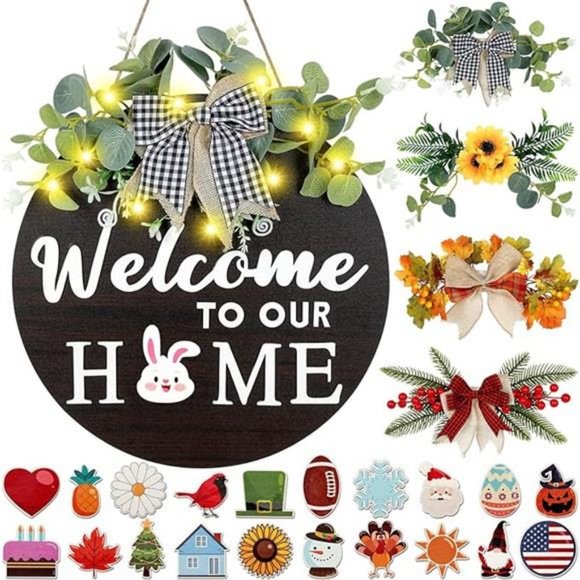 Interchangeable Welcome Sign for Front Door, Christmas Wreaths for Front Door - Picture 8 of 8